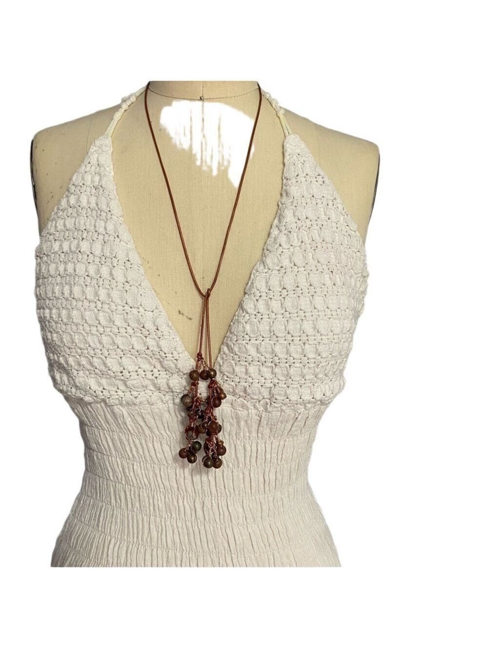 Hand made leather Elegant Brown Beaded lariat Necklace